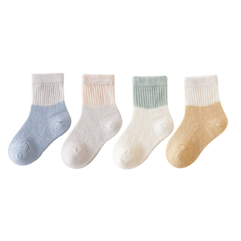 Детские летние цветные дышащие хлопковые knee socks, середина длины, хлопок с хлопковым ворсом, оптом