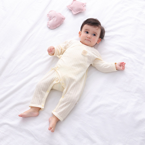Baby jumpsuit, summer newborn harem, boneless long-sleeved newborn baby monk air-conditioned clothes, pure cotton clothes, thin