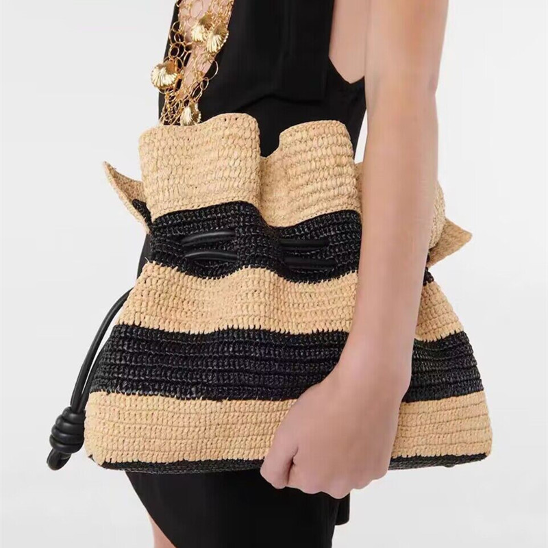 300g Weight String Closure Type Single Shoulder Strap Strap Type Straw Bag Bags Type Travel, Street Occasion Women's Straw Stripe Vacation Square String Straw Bag
