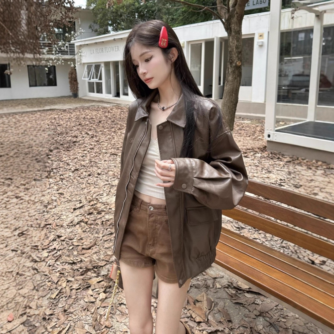 Retro colored denim autumn black jacket