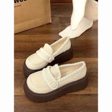 加绒脚蹬增高2025秋冬新款复古英伦厚底乐福加绒乐福皮鞋棉鞋