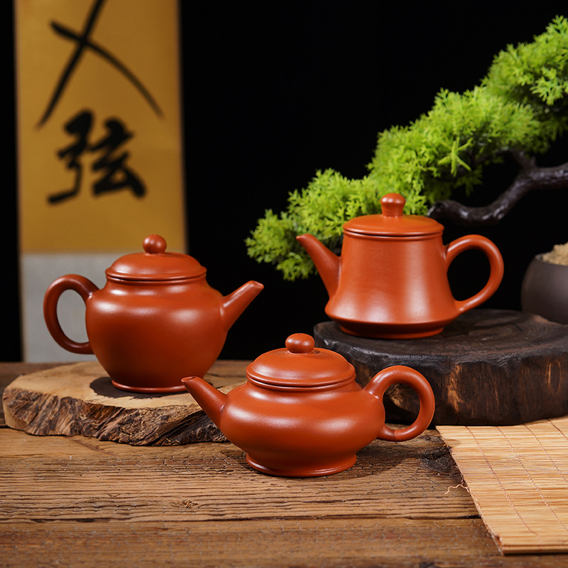 经典潮州手拉朱泥壶郑氏手工泡茶壶倒立紫砂壶冲茶壶家用功夫茶具