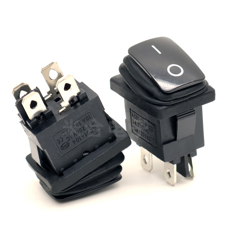 KCD1一体式防水船型开关四脚2档 全黑色开关防尘