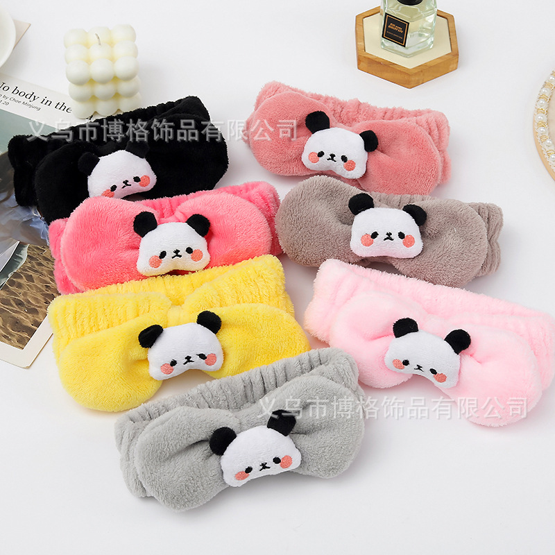 Dibujos animados tridimensional lindo felpa muñeca Panda arco cara lavado banda de pelo ancho borde diadema maquillaje femenino accesorios para el cabello