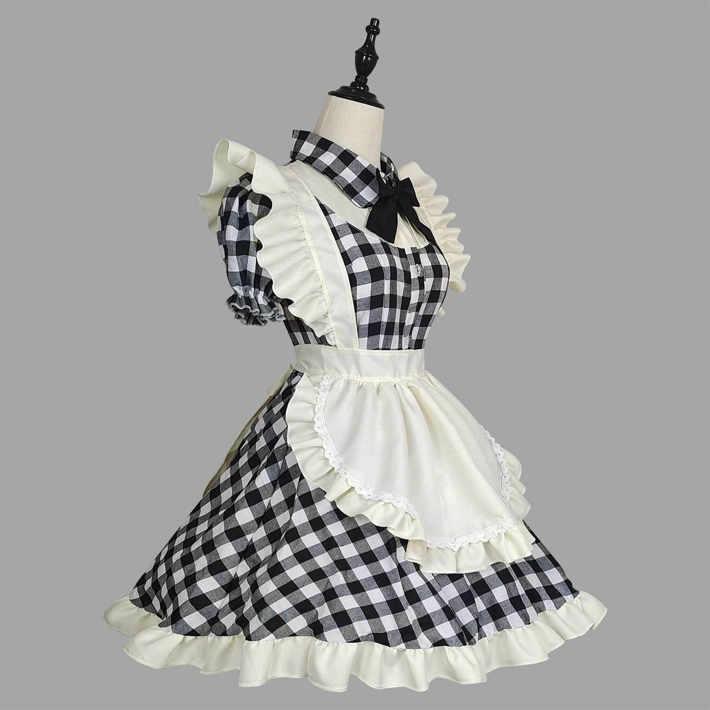 КостюмLolita в стиле униформы горничной, размеры от S до 5XL, красная клетка и Haig