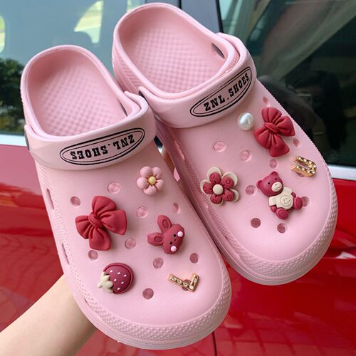 Cross-border adaptation cross Crocs shoe flower shoe buckle Cute girly pink pearl chain series Crocs shoe accessories