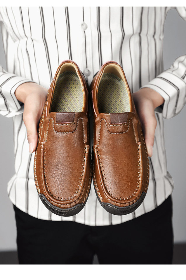 Giày lười nam da tổng hợp mũi tròn đế bằng, giày slip-on cỡ lớn may chỉ thủ công — 9918 Màu đen, 9918 nâu nhạt, 9918 nâu đậm chi tiết 5