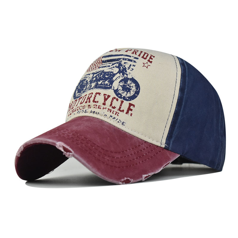 Algodón transfronterizo lavado gorra de béisbol para hombres y mujeres estilo coreano gorra de pico británico shabby Denim al aire libre impreso sombrero apenado image 3