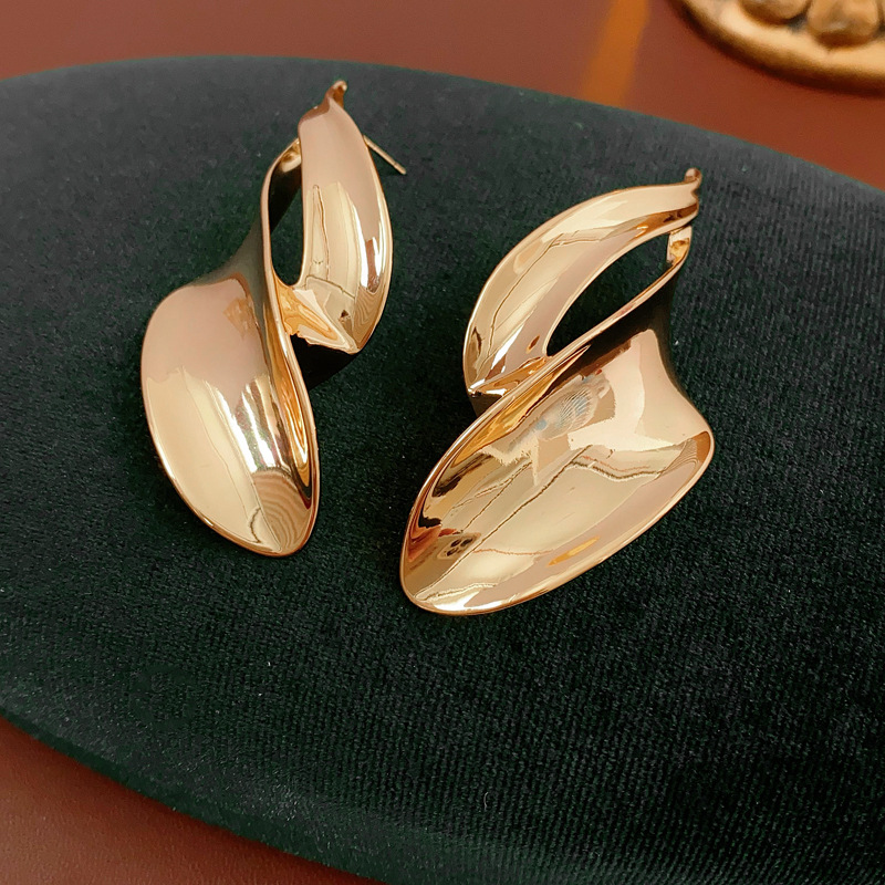 Pendientes de hoja retorcida irregular de aguja de plata Pendientes exagerados de todo fósforo europeos y americanos de moda Pendientes de nicho de lujo ligero de alta gama image 7