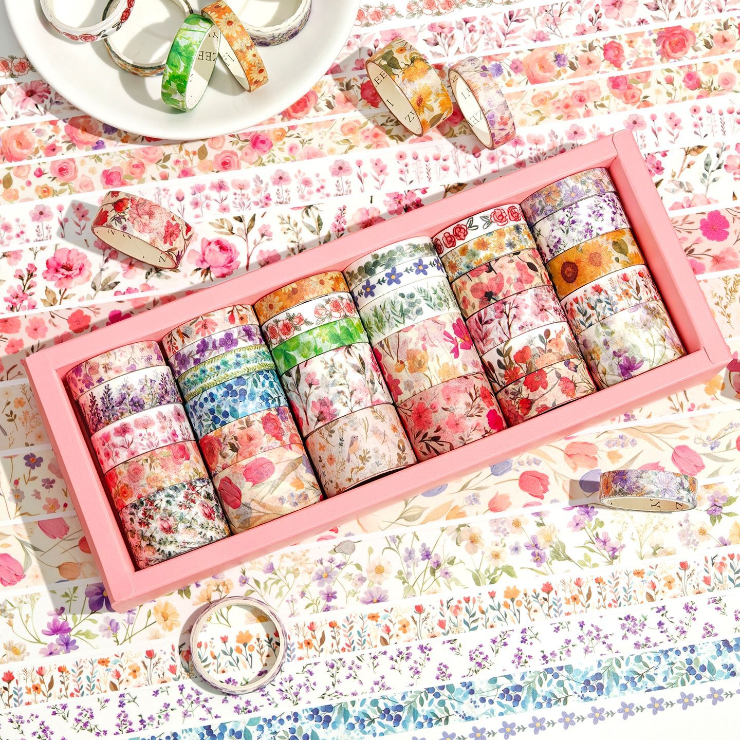 Cinta Adhesiva de Papel Washi Decorativa Set de 32 Rollos con Diseño Floral para Bricolaje image 3