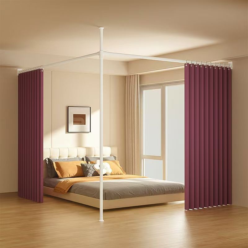 Instalación simple dormitorio alquiler cortina de partición sin agujeros cortina de sombra en forma de L cama de división interior salón de belleza