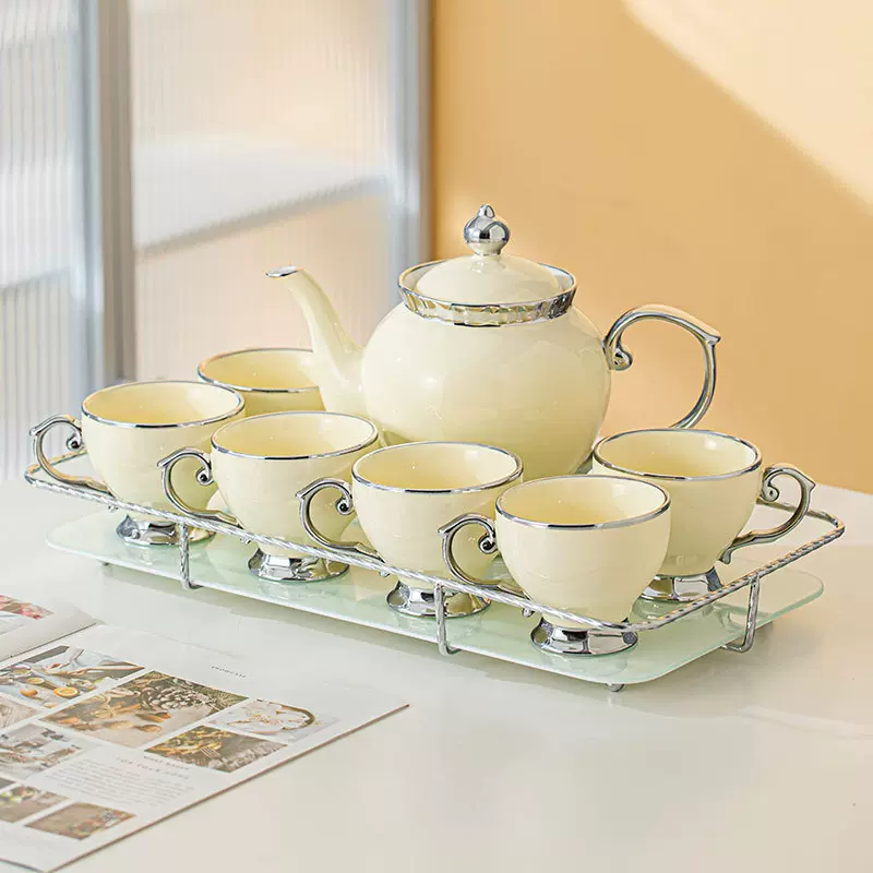 奶油风陶瓷喝水杯子家用套装茶杯茶具茶壶轻奢客厅冷水壶杯具北欧