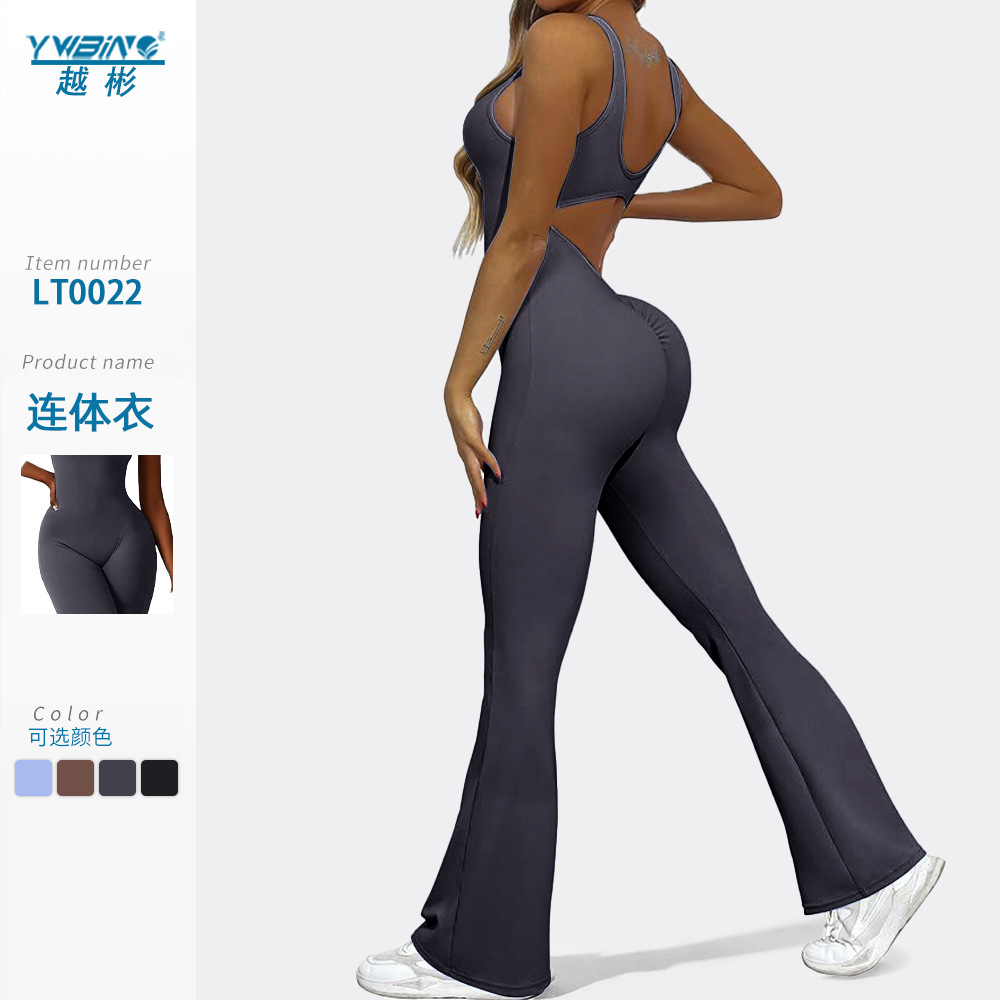 Nuevos pantalones de campana europeos transfronterizos, ropa de yoga deportiva sexy sin espalda