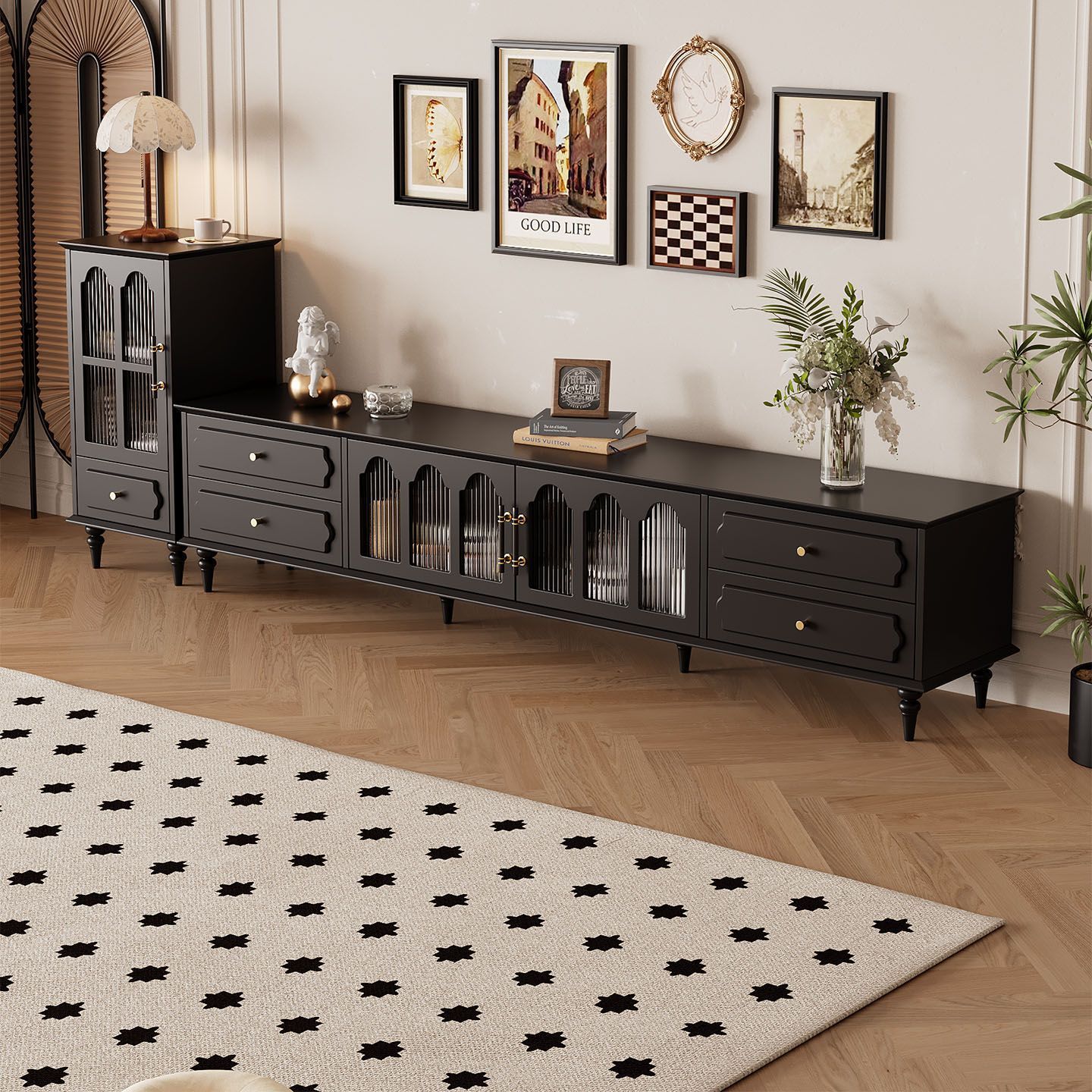 Medieval Style Tv Cabinet Modern Simple Home Living Room Small Apartment French Black Retro Tv Cabinet Coffee Table Combination