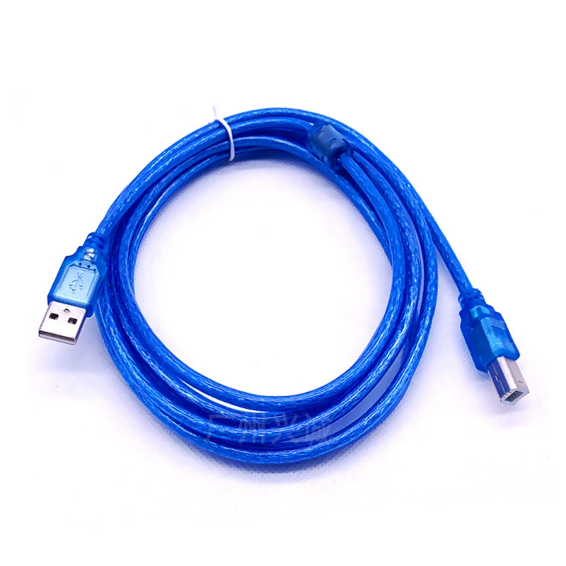 Медный прозрачный синий USB-кабель для передачи данных 2.0 A/B квадратный разъем, оплетка 64, экранированный кабель, 1.5/3/5/10 м