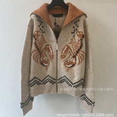 原标高版本驴家 新款翻领微标嵌花拉链开衫毛织外套羊毛男女毛衣