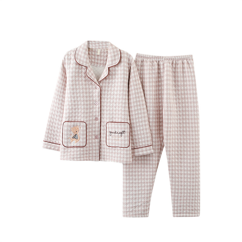 100% algodón sándwich pijamas para las mujeres otoño y el invierno Nueva manga larga de algodón de aire Delgado acolchado desgaste del hogar traje