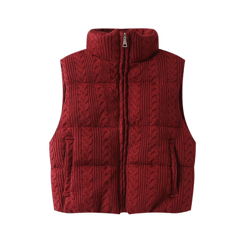 Foreign Trade Cross-border Winter New European and American Loose Leisure Joker Knitted Warm Cotton-padded Jacket Vest Sleeveless Vest