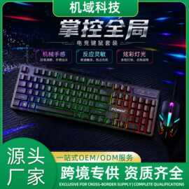 FVQ305S 有线发光键鼠套装电竞游戏发光悬浮键帽薄膜键盘鼠标套装