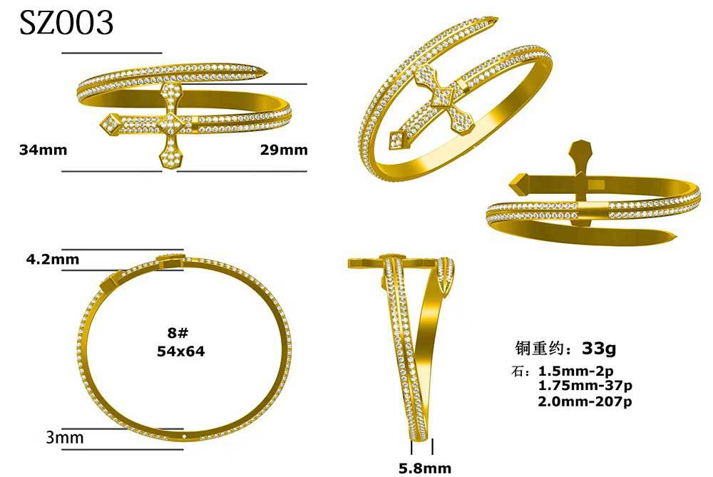 Fashion Cross Copper Inlay Zircon Bangle 1 Piece