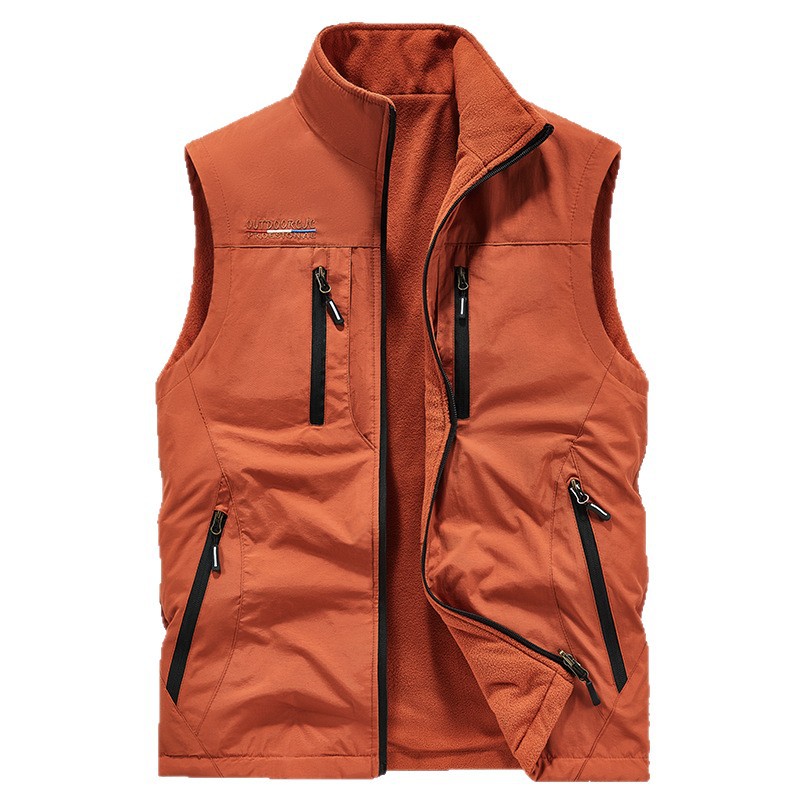 Chaleco de otoño e invierno de doble cara para hombre, chaleco de exterior informal con cuello alto, ropa de trabajo, chaqueta polar para hombre_voghion.com
