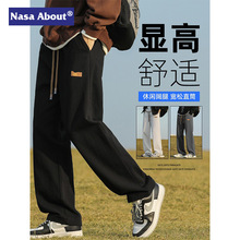 NASA纯棉裤子男春秋季2024新款宽松直筒卫裤潮牌工装运动阔腿长裤