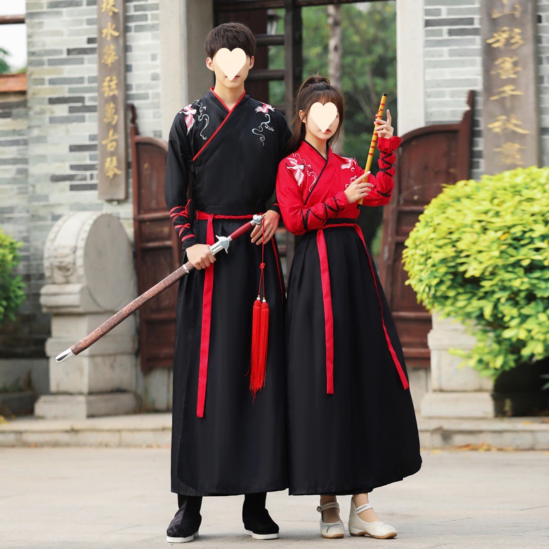 改良古裝漢服女中國風交領古風男武俠服學生情侶裝班服畢業照套裝