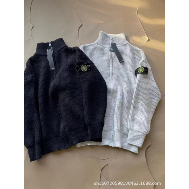 European and American Trendy Brands' High-Quality Autumn and Winter Warm Cable-Knit Couple's Stand-Collar Zip-Up Sweater