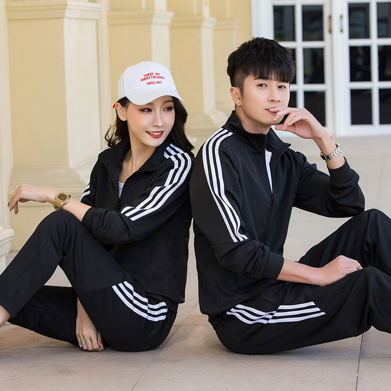 2021春秋情侶休閑運動套裝男女長袖長褲開衫