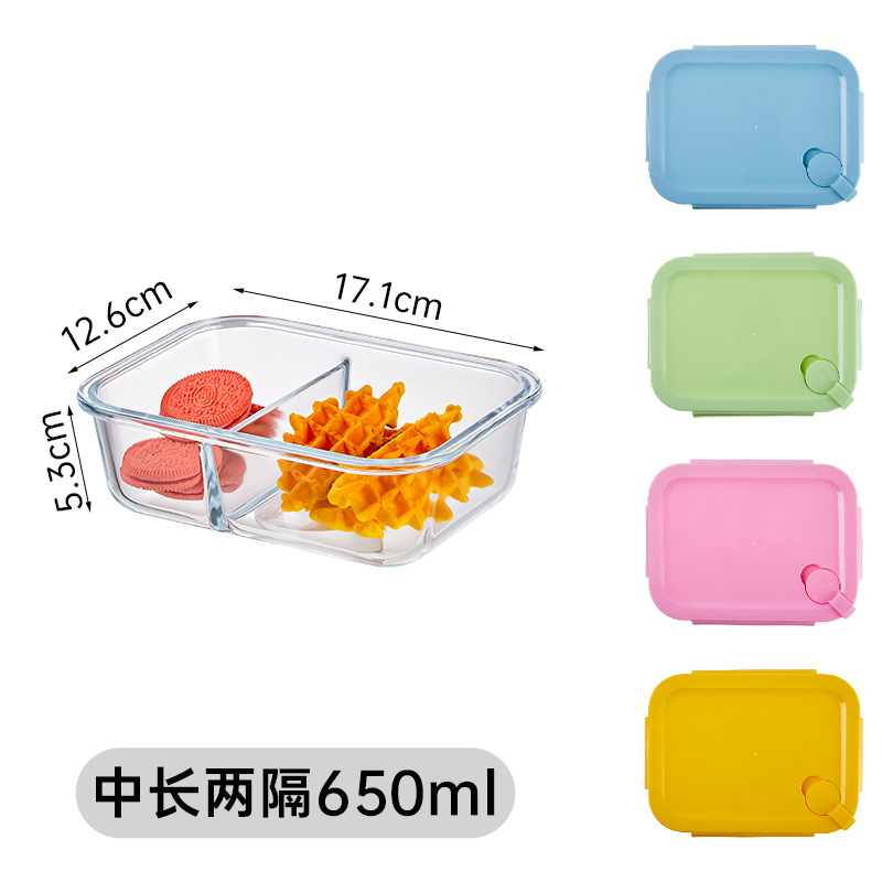 Fábrica directa caja de almacenamiento de vidrio calentamiento de microondas caja de comedor resistente a altas temperaturas cubiertos oficina caja de almuerzo