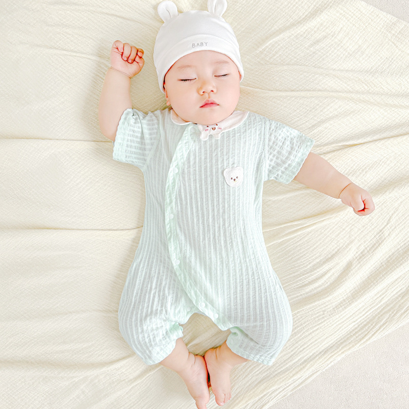 Baby summer overcoat recién nacido delgado pijama de manga corta para niños y niñas, ropa de verano, ropa de luna llena para bebés