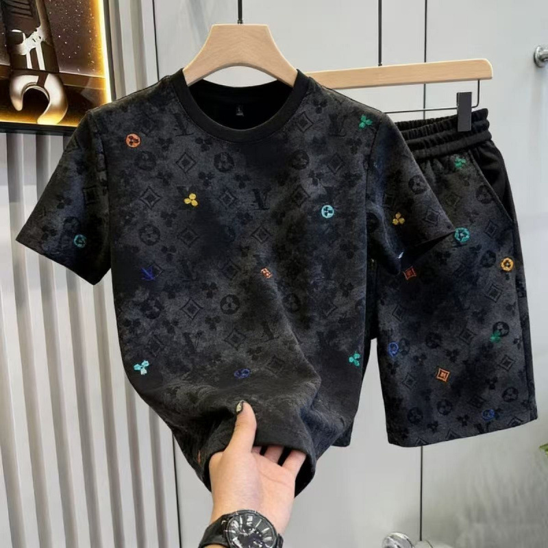 European-Style Light Luxury Summer Casual Sports Suit for Men, Trendy Tie-Dye High-End Embroidered Shorts and T-Shirt Set European-Style Light Luxury Summer Casual Sports Suit for Men, Trendy Tie-Dye High-End Embroidered Shorts and T-Shirt Set