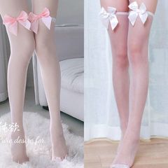 Summer ultra-thin silk stockings sweet knee-high pure desire white bow kawaii Japanese girl high-top transparent sexy women's stockings
