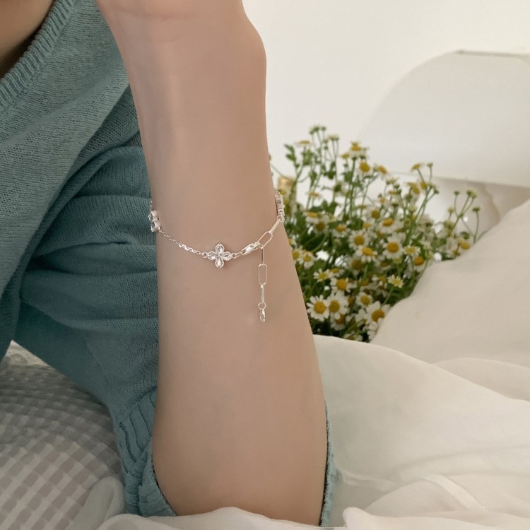 Braccialetto in argento sterling con trifoglio portafortuna per donna, design di nicchia, sensazione di alta qualità, leggero, personalità unica,_voghion.com