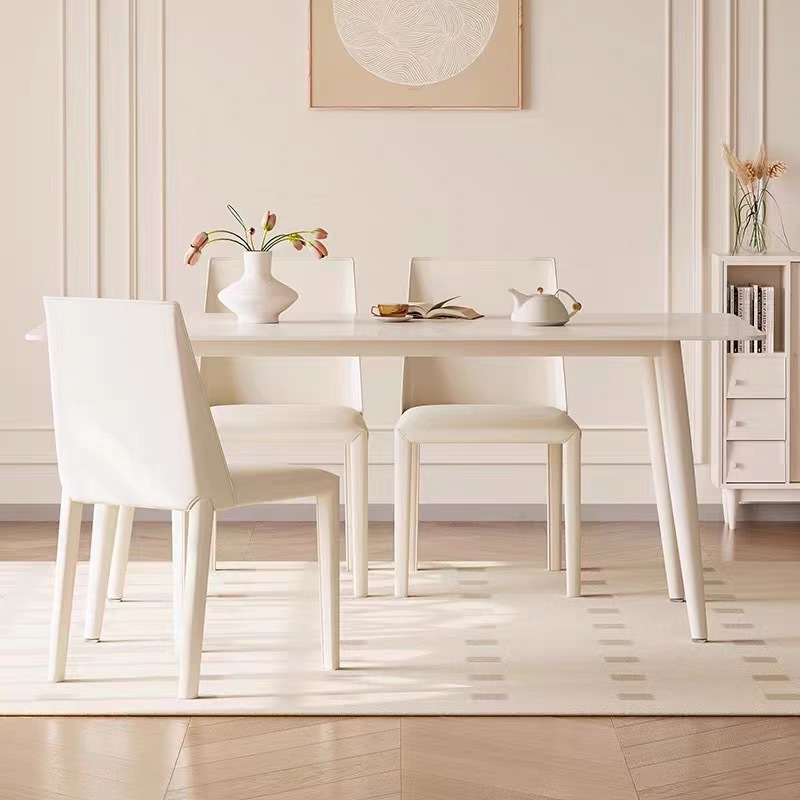 Mesa y silla de comedor de placa de roca de estilo crema blanco puro hogar pequeño apartamento mesa y silla moderna minimalista nórdica mesa de comedor rectangular