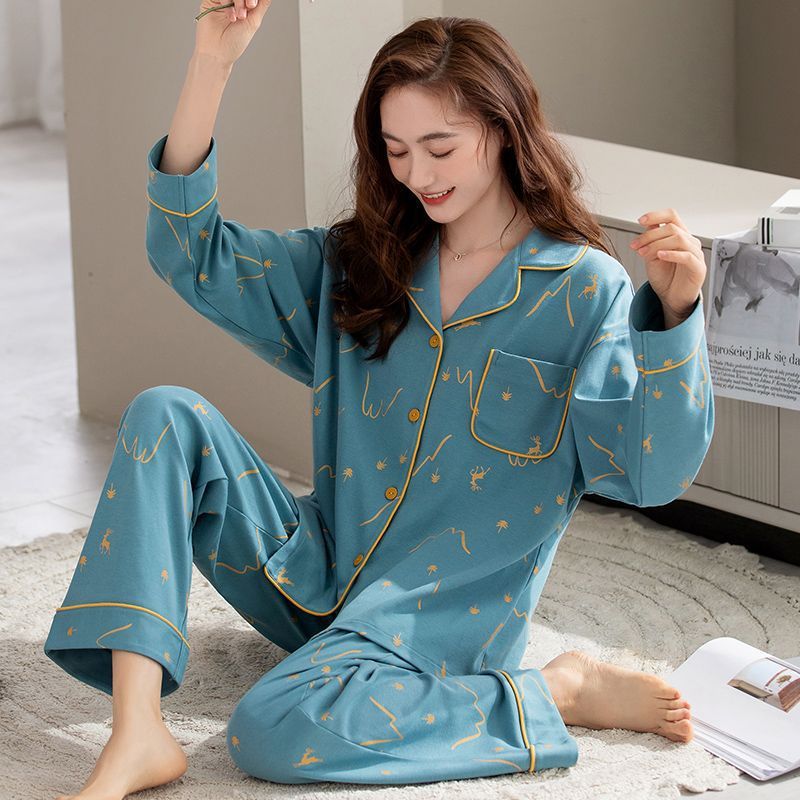 Pijamas de algodón para mujeres primavera y otoño, manga larga grande para vestir en Corea del Sur, lindo conjunto de ropa para el hogar