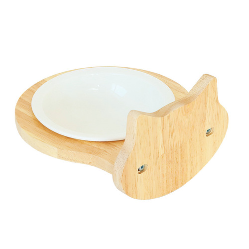 Factory direct sales cat bowl, cat basin, ceramic cat and dog food cage, solid wood frame, anti-overturn hanging bowl, dropshipping