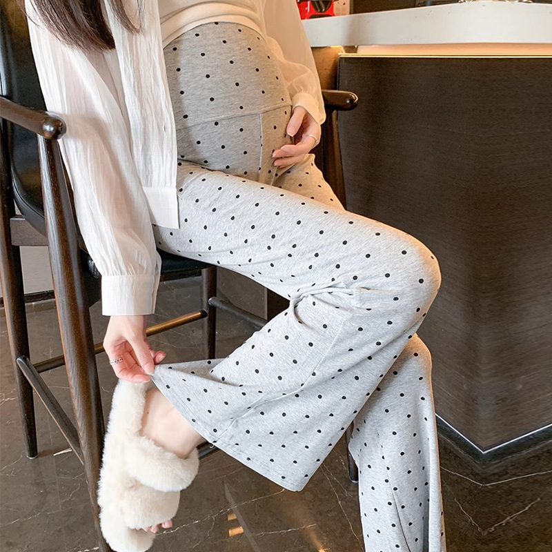 Pregnant Women's Micro-Rapa Dot Pants Spring and Autumn Outer Wear Small Wide Leg Pants Casual Loose Straight Flare Pants Maternity Wear Pregnant Women's Micro-Rapa Dot Pants Spring and Autumn Outer Wear Small Wide Leg Pants Casual Loose Straight Flare Pants Maternity Wear