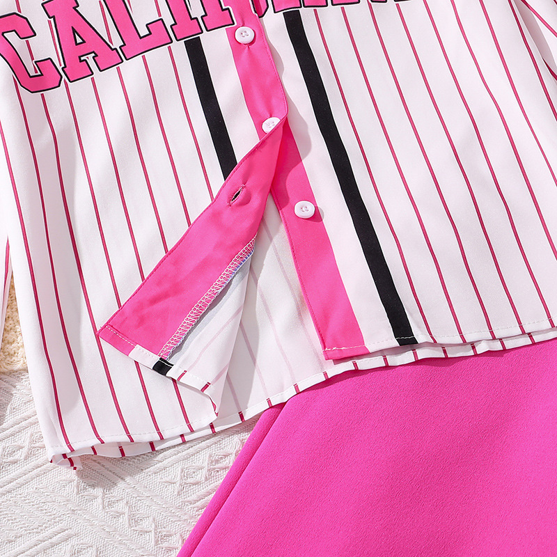 Completo bambina con giacca a righe stampata canotta e pantaloni_voghion.com