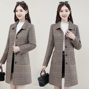 Plus Size Middle-aged Mother Women's Autumn Woolen Coat Spring and Autumn New Plaid Fashion Trendy Woolen Coat
