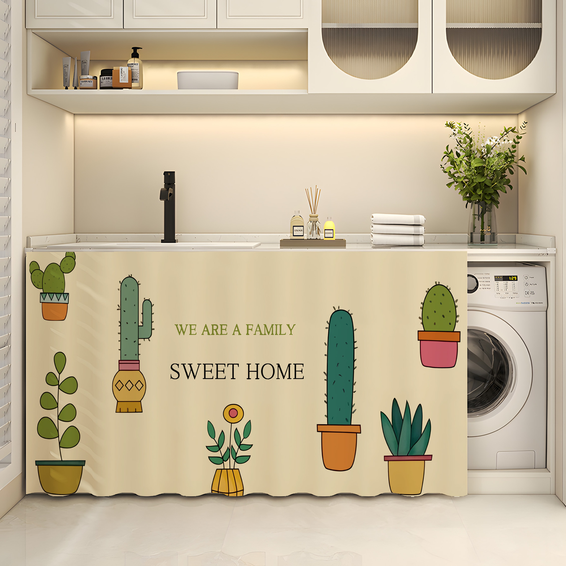 Washbasin Bathroom Cabinet Green Plant Series Shade Curtain Storage Cabinet Sundries Shade Ugly Curtain Kitchen Storage Rack Dust Curtain