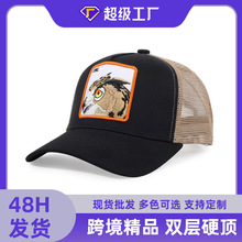 跨境爆款卡通动物帽子贴布绣花网眼棒球帽夏季透气防晒鸭舌帽批发