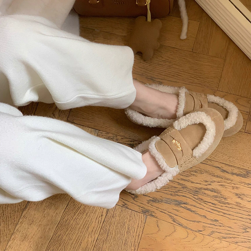 В наличии~натуральные кожаные лоферы из овечьей шерсти для женщин, зимние теплые мокасины на плоской подошве с меховой подкладкой.