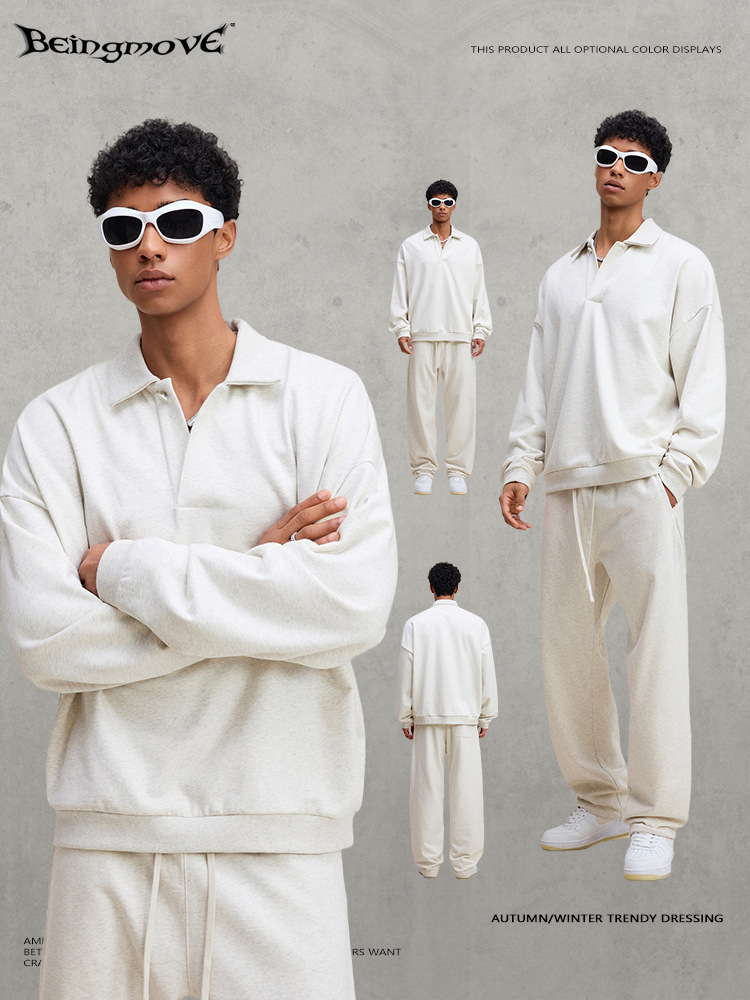 Calle secada| 2025 otoño Europa y América marca de moda Polo solapa de pelusa de hombro suelta camiseta deportiva hombre mayorista