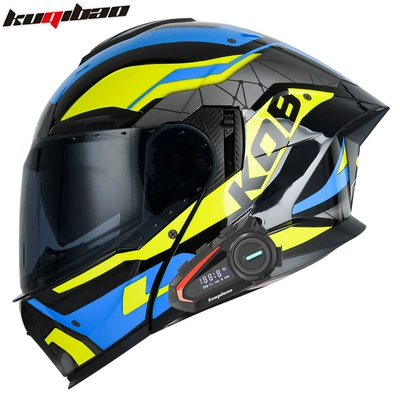Motosiklet kaskı (dəbilqə) – 3C Certified Full-Face Helmet - bright-black-guard-yellow-and-blue-with-k20-bluetooth-black-film-m