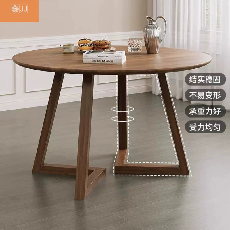 Круглый стол из цельного дерева в скандинавском стиле. Круглый обеденный стол в японском стиле. Оригинальный обеденный стол из цельного дерева, простой современный обеденный стол и стулья для учебы, совещаний и кофе.