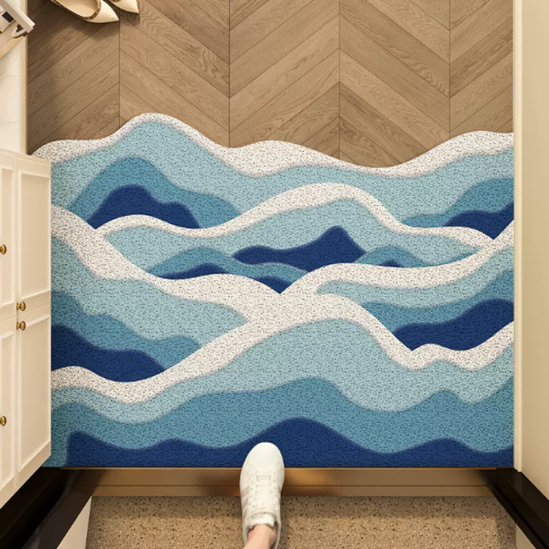新中式风海浪入户地垫家用防滑耐磨丝圈地垫玄关进门刮泥除尘脚垫