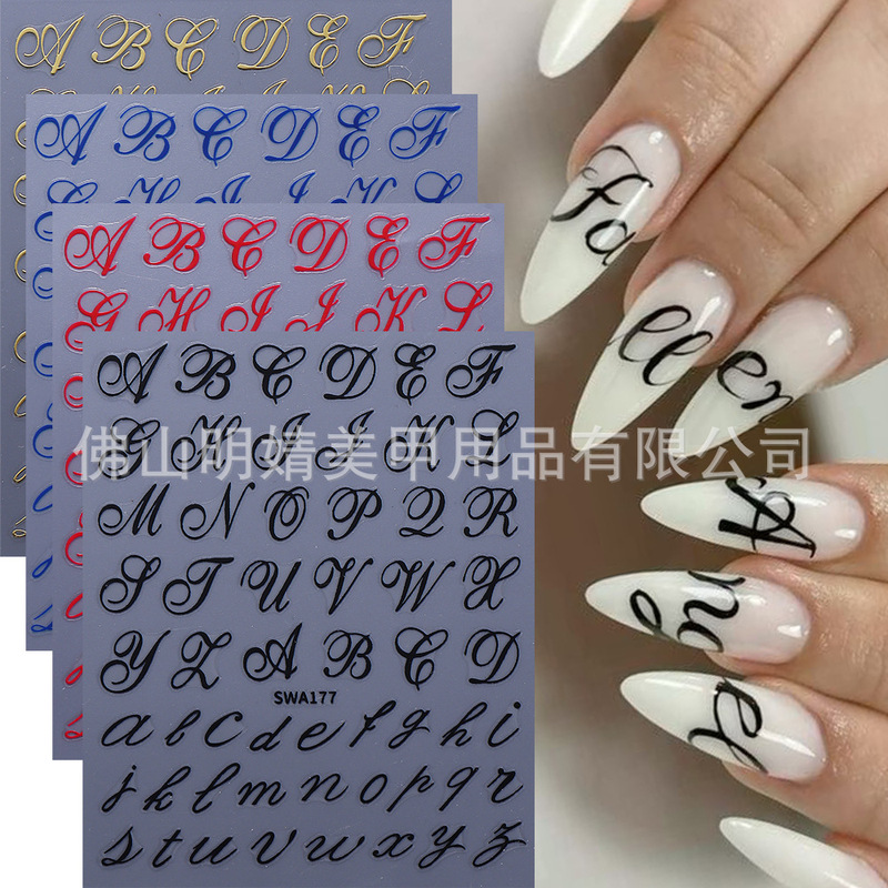 Cross-Border Hot Letter Nail Art Stickers Ins Style Valentine's Day English Letters Simple Adhesive Nail Stickers Nail