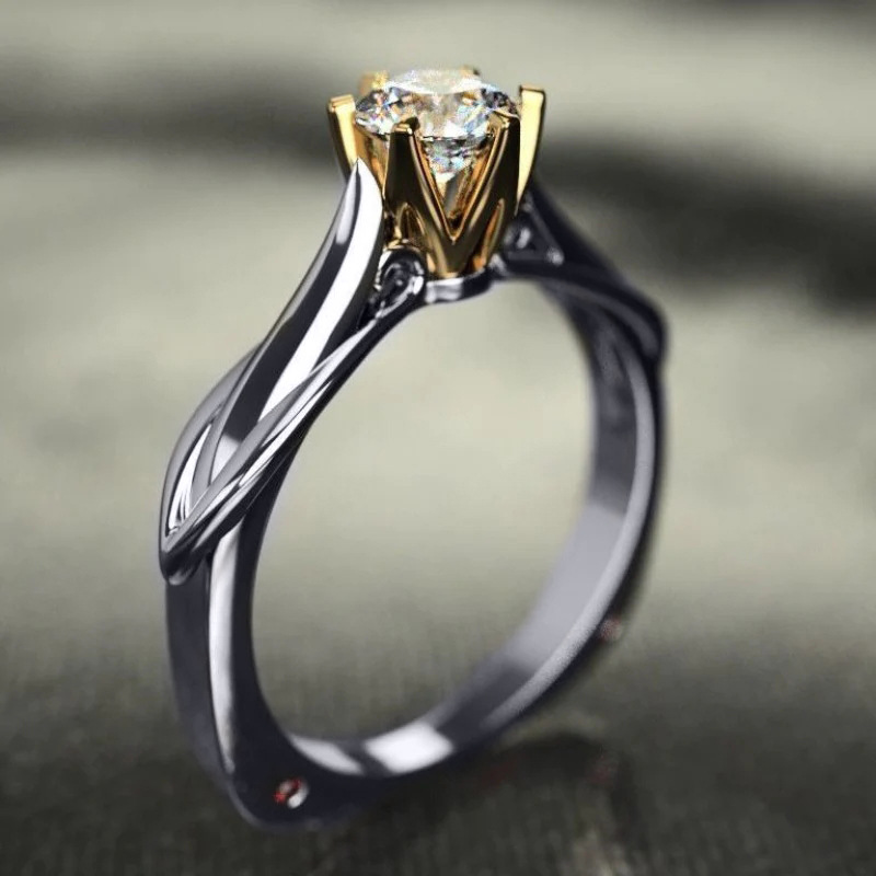 Cao Shi's Classic Six Claw Two Color Square Ring with Hearts Eight Arrows, Starlight Ring, Wedding and Engagement_voghion.com