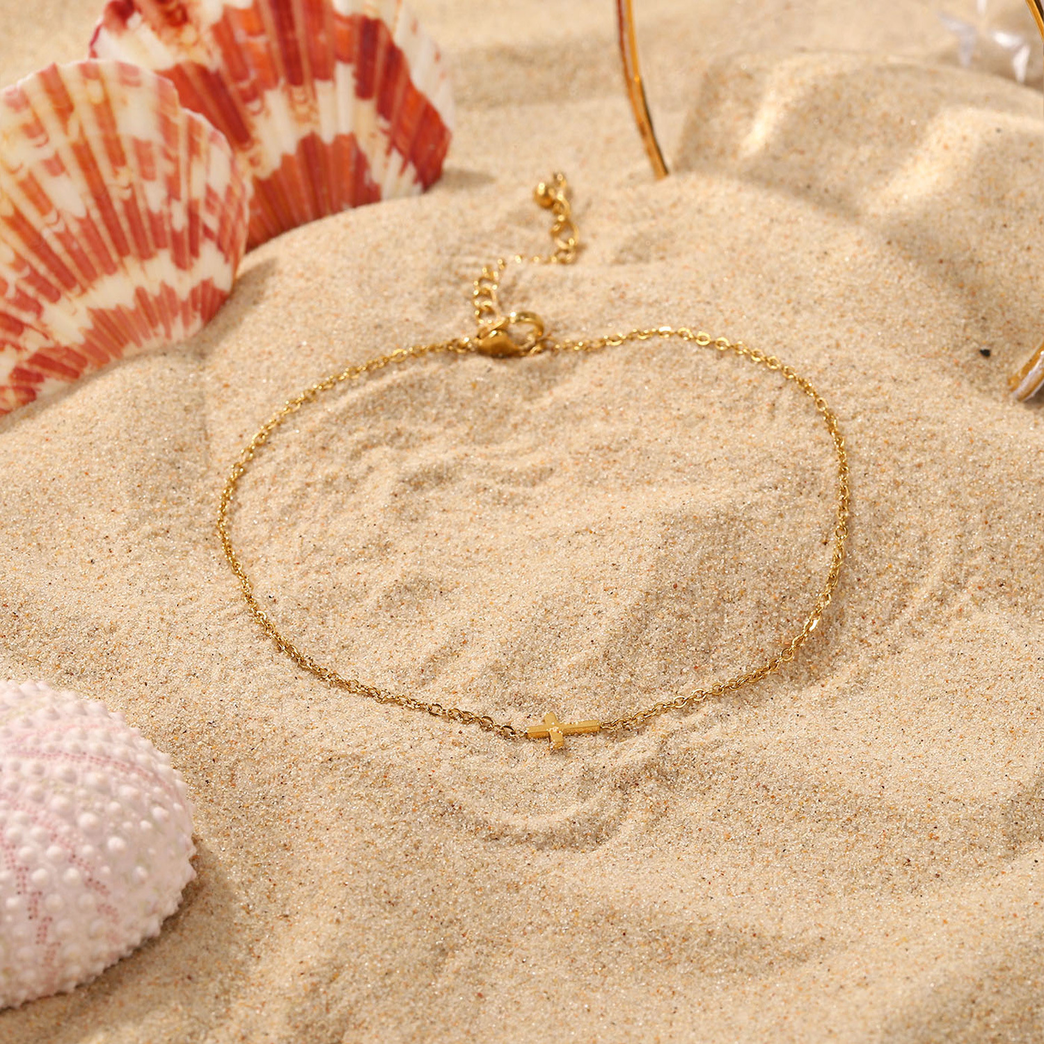 Retro Style 18K Gold Plated Cross Stainless Steel Bracelet